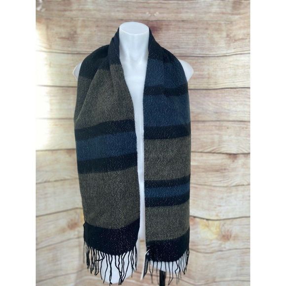 Steve Madden Mid Weight Cozy Plaid Muffler Scarf Navy One Size - Picture 8 of 11